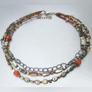 SILPADA Sterling Silver 3 Strand FIESTA FUN Abalone Coral Retired Necklace N1563